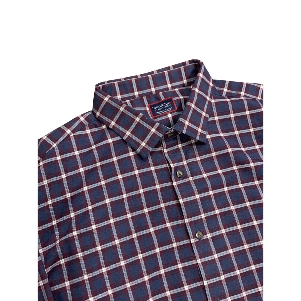 UNTUCKit Mens XXXL Navy Burgundy Plaid Long Sleeve Button Down Shirt Stretch 3XL